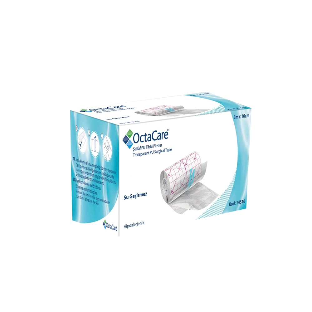 Su Geçirmez Şeffaf Tıbbi Flaster Yara Örtüsü – 5 m x 10 cm (14510), 10 m x 10 cm (14110) ve 10 m x 15 cm (14115)